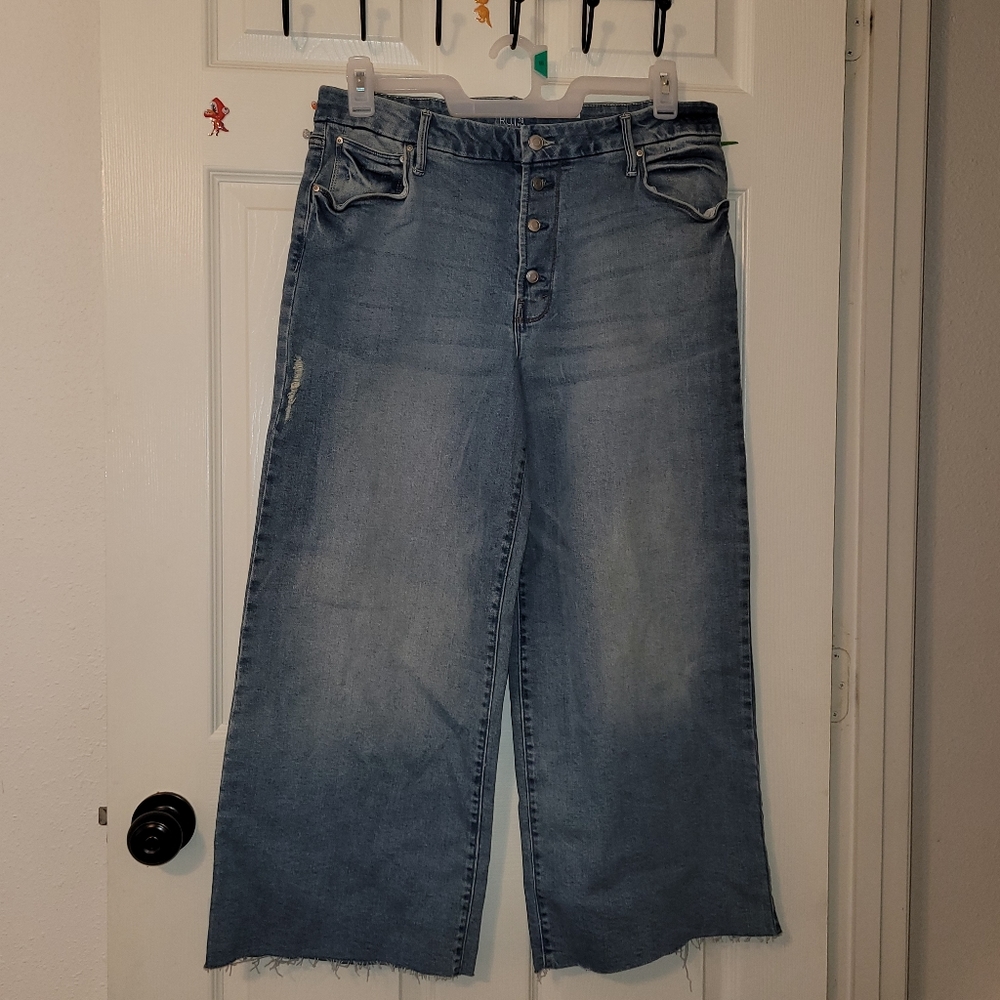 Time&Tru Women High Rise Relax Wide Leg Crop 5-Pocket Button Fly Jeans Sz 16 NWT